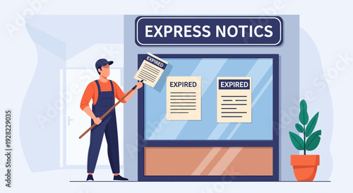 Man delivering package to express notics box.