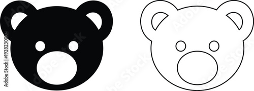 teddy bear vector set collection group with cute toy silhouette and outline icons, baby nursery plush mascot symbol isolated on transparent background, editable minimalist design