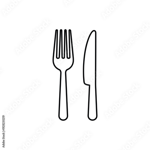 Canvastavla Simple Line Art of Fork and Knife Isolated on White Background