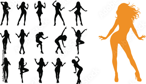 Sexy dancing women silhouettes collection with stylish female club party poses isolated on white background vector illustration