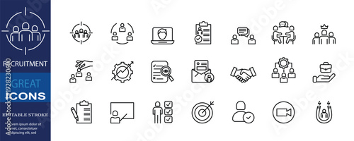 Set of icons for recruitment. Editable stroke. Vector illustration