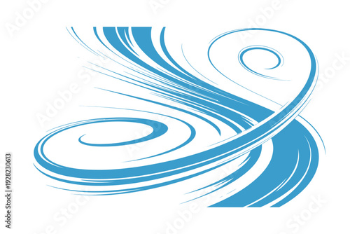 A blue swirl illustration with gradient colors and smooth curves