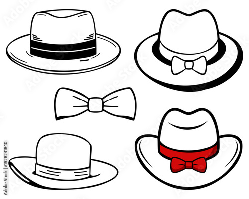 A collection of hats and bow ties