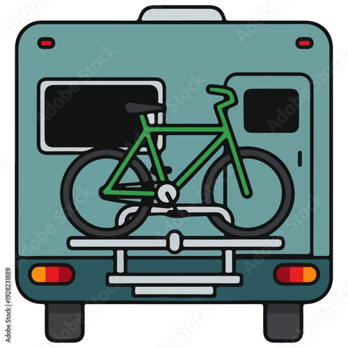 flat motorhome with bicycle illustration vector