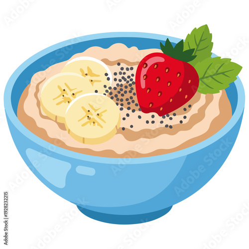 Healthy Oatmeal Breakfast with Fruit Flat Illustration Vector