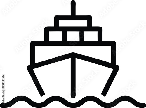 Front view of a large cargo ship sailing on ocean waves with layers