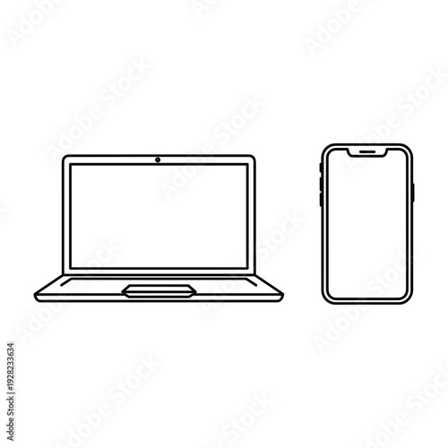 Line art icons of a laptop and a smartphone on a white background