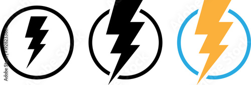 Lightning bolt icons in modern circular designs