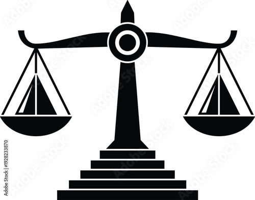 Black scales of justice silhouette vector illustration, legal balance symbol, law and order concept, courtroom emblem, judiciary icon isolated on light background