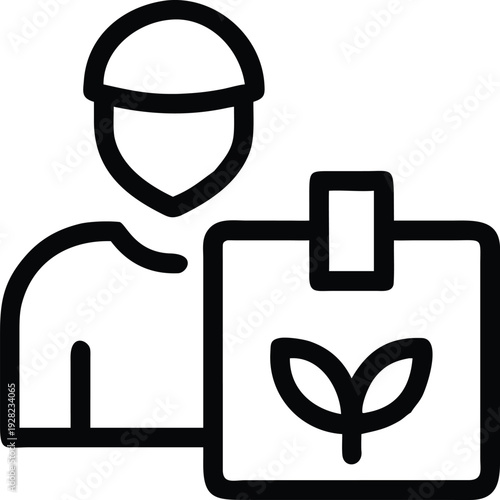 Gardener delivering sustainable plant package icon for eco friendly agriculture and natural products