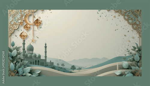 Gold and Green Elegant Happy Eid al-Fitr Background