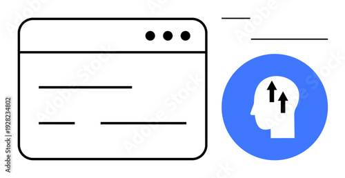 Personal growth concept. Personal growth by browser interface and human head with upward arrows. Personal growth related to technology, self-improvement tools, innovation, digital thinking, mental