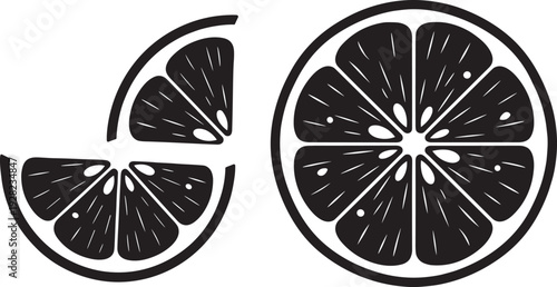 Citrus slice silhouette set, orange and lemon fruit cross section vector illustration