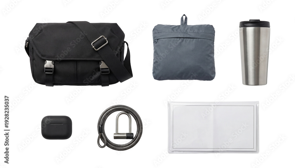 Naklejka premium Skater travel commute kit photoreal illustrations set.