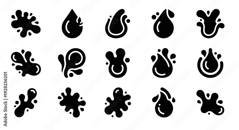 Obraz premium Black ink splatter set. Abstract drops shapes collection