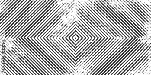 Concentric diamond pattern with distressed black and white lines creating a textured optical illusion