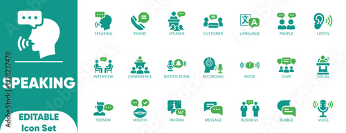 Consulting and Business Communication Icon Set. Conference, customer service, meeting, discussion, Support, and vector icons.