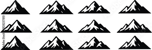 mountain landscape hill silhouette icons set vector illustration design