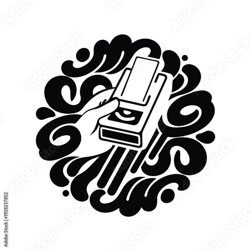 Minimalist black and white book and pen illustration symbolizing education, knowledge, learning, and creative writing concept