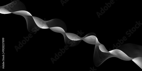 Abstract blue incense smoke swirls in a smooth wave pattern, creating a dynamic motion flow and artistic light design on a black background