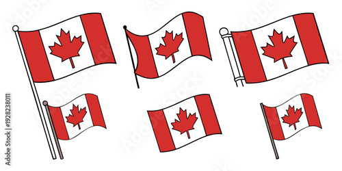 Set of Canada flag vector icons. Canadian national waving flag. Vector icon 
