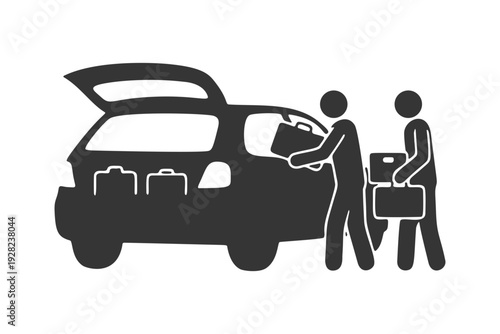車に荷物を積み込む人物のシルエットアイコン