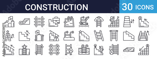 Ladder Icons Set of 30 Thin Line Vector Construction Tools