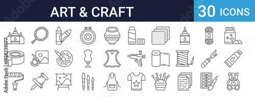 Art Craft Supplies Icons Set of 30 Thin Line Vector