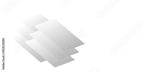 A 3d rendered illustration of a white cube and blank paper clips creates a minimalist design template featuring an empty office document sheet with a soft shadow on a clean business card space