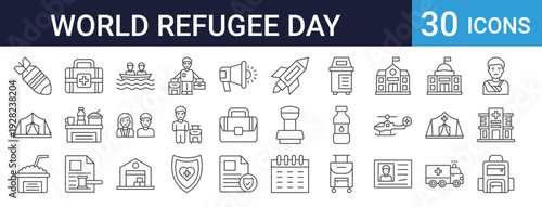 World Refugee Day Set of 30 Thin Line Vector Icons