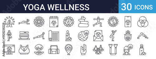 Yoga Wellness Icons Set of 30 Thin Line Vector