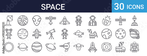 Space Astronomy Icons Set of 30 Thin Line Vector