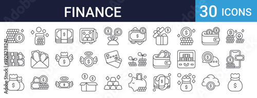 Finance Money Icons Set of 30 Thin Line Vector