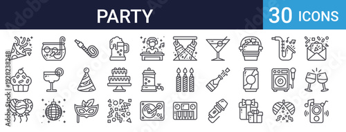 Party Celebration Icons Set of 30 Thin Line Vector