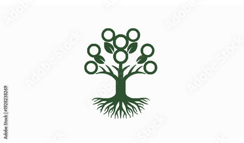 Abstract Geometric Tree of Life Emblem with Bush and Garden Plant Symbol Vector