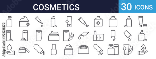 Gel Cosmetics Icons Set of 30 Thin Line Vector