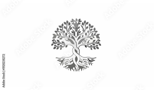 Elegant Line Art Tree of Life Logo with Decorative Roots Garden Plant Icon Vector