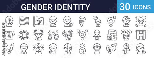 Gender Identity Pride Icons Set of 30 Thin Line Vector