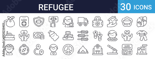 World Refugee Day Icons Set of 30 Thin Line Vector