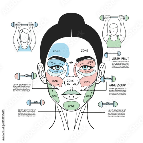 Facial Skincare Routine Zones and Exercises.