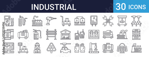 Industrial Factory Production Set of 30 Thin Line Vector Icons