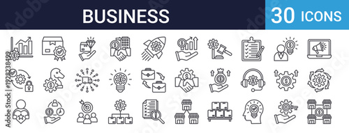 Business Model Strategy Icons Set of 30 Thin Line Vector