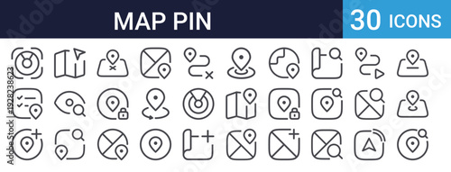 Map Pin Location Icons Set of 30 Thin Line Vector