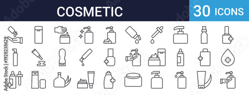 Gel and Liquid Products Set of 30 Thin Line Vector Icons