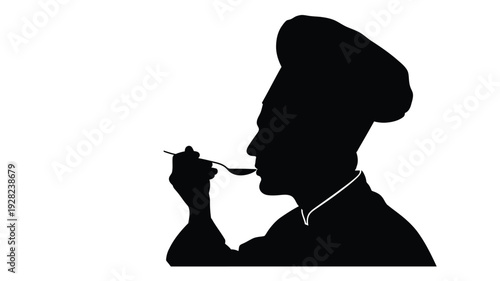 Chef tasting food with a spoon a striking black silhouette