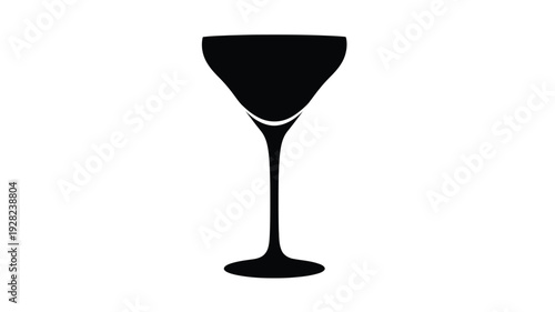 Elegant martini glass displayed on a white background silhouette