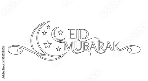 Eid mubarak greeting with a crescent moon stars and decorative calligraphy