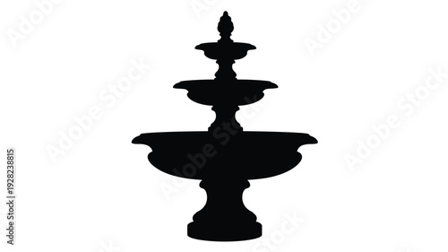 Elegant three tiered fountain design presented as a dark silhouette