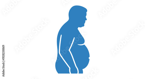 Blue silhouette of a person s side profile depicting obesity and health concerns