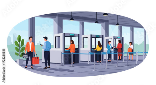 Airport Security Check with Passengers and Staff.